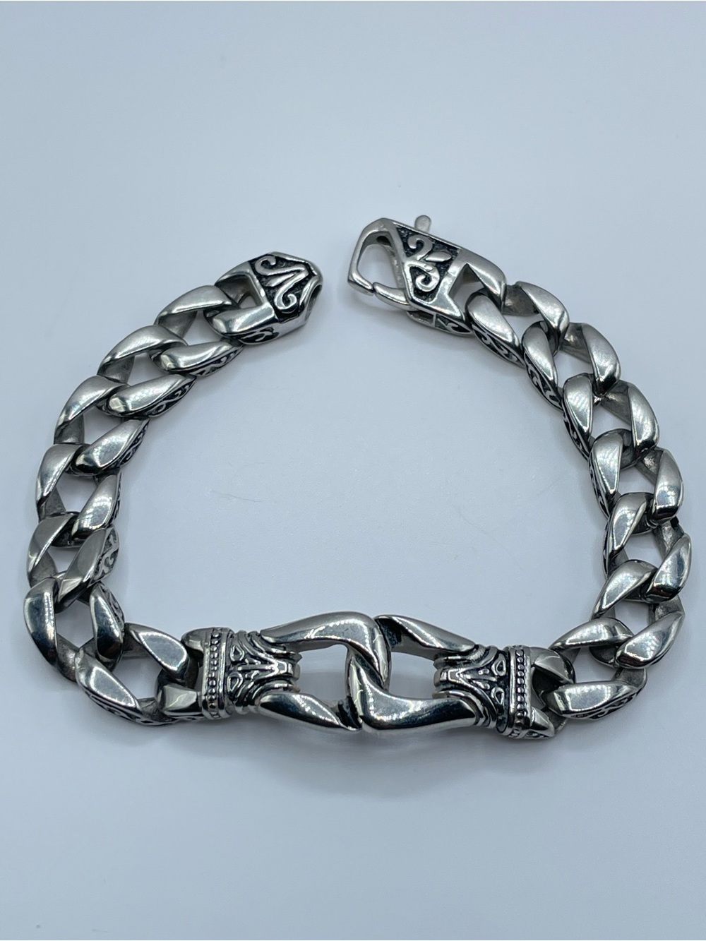 Silver Tone Cuban Link Bracelet Gothic Chunky Statement Chain Bracelet